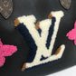 LOUIS VUITTON M56960 Shearling Monogram Flower LV Initial Neverfull MM Fluffy Shoulder Bag Tote Bag in Calf Leather, Black