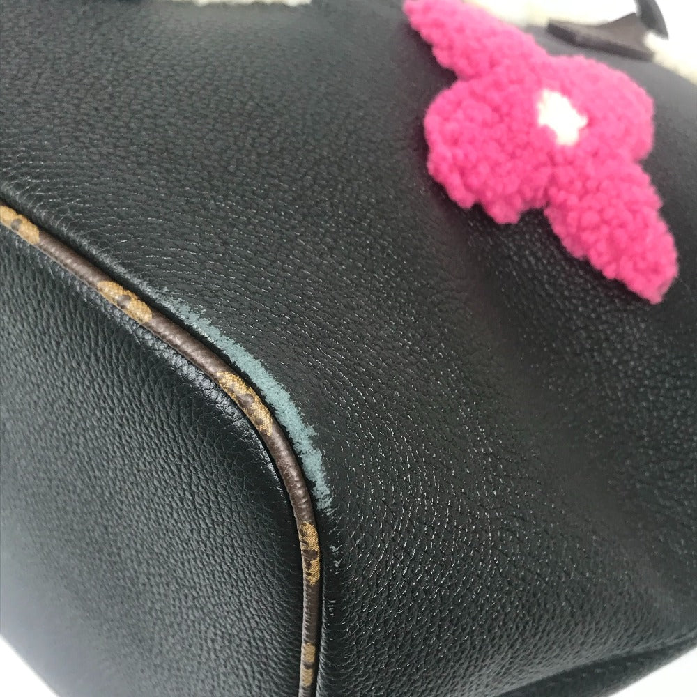 LOUIS VUITTON M56960 Shearling Monogram Flower LV Initial Neverfull MM Fluffy Shoulder Bag Tote Bag in Calf Leather, Black