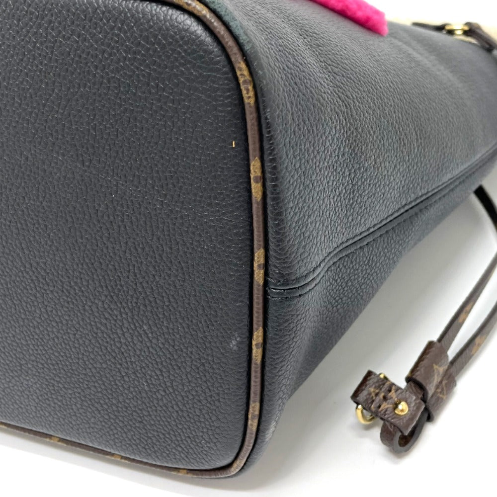 LOUIS VUITTON M56960 Shearling Monogram Flower LV Initial Neverfull MM Fluffy Shoulder Bag Tote Bag in Calf Leather, Black