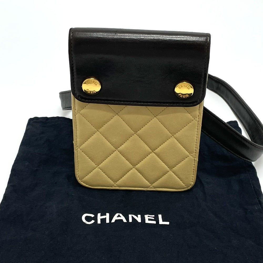 CHANEL Matelasse Two-Tone Bag Pouch Waist Bag Lambskin Women's Black/Beige