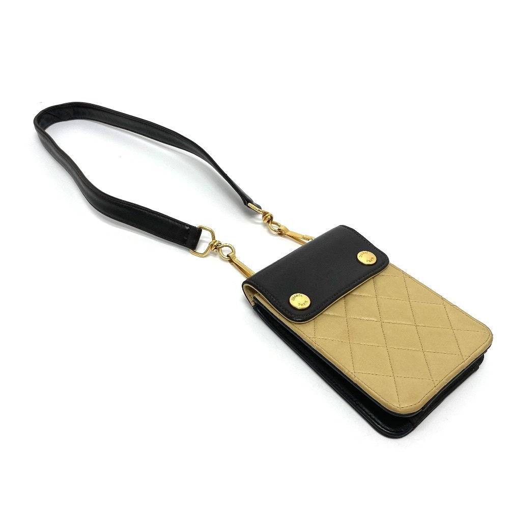 CHANEL Matelasse Two-Tone Bag Pouch Waist Bag Lambskin Women's Black/Beige