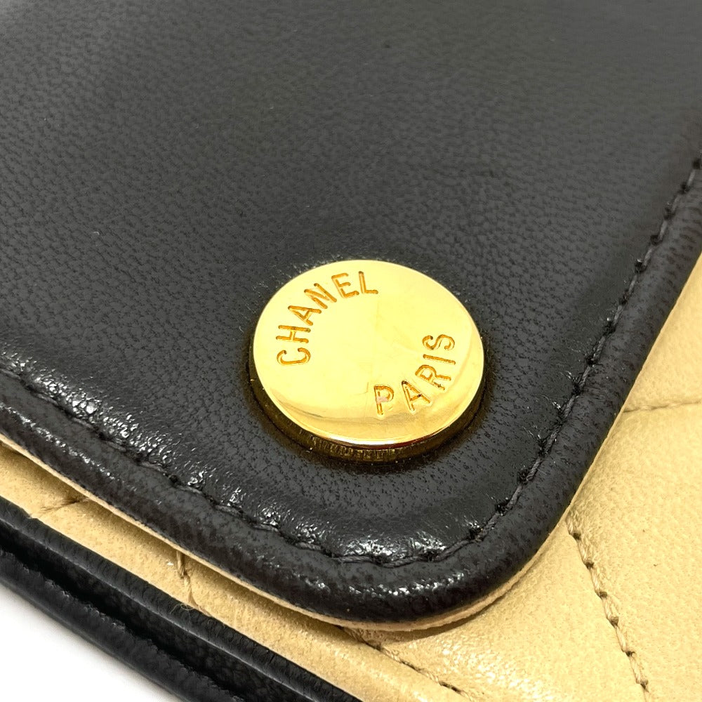 CHANEL Matelasse Two-Tone Bag Pouch Waist Bag Lambskin Women's Black/Beige