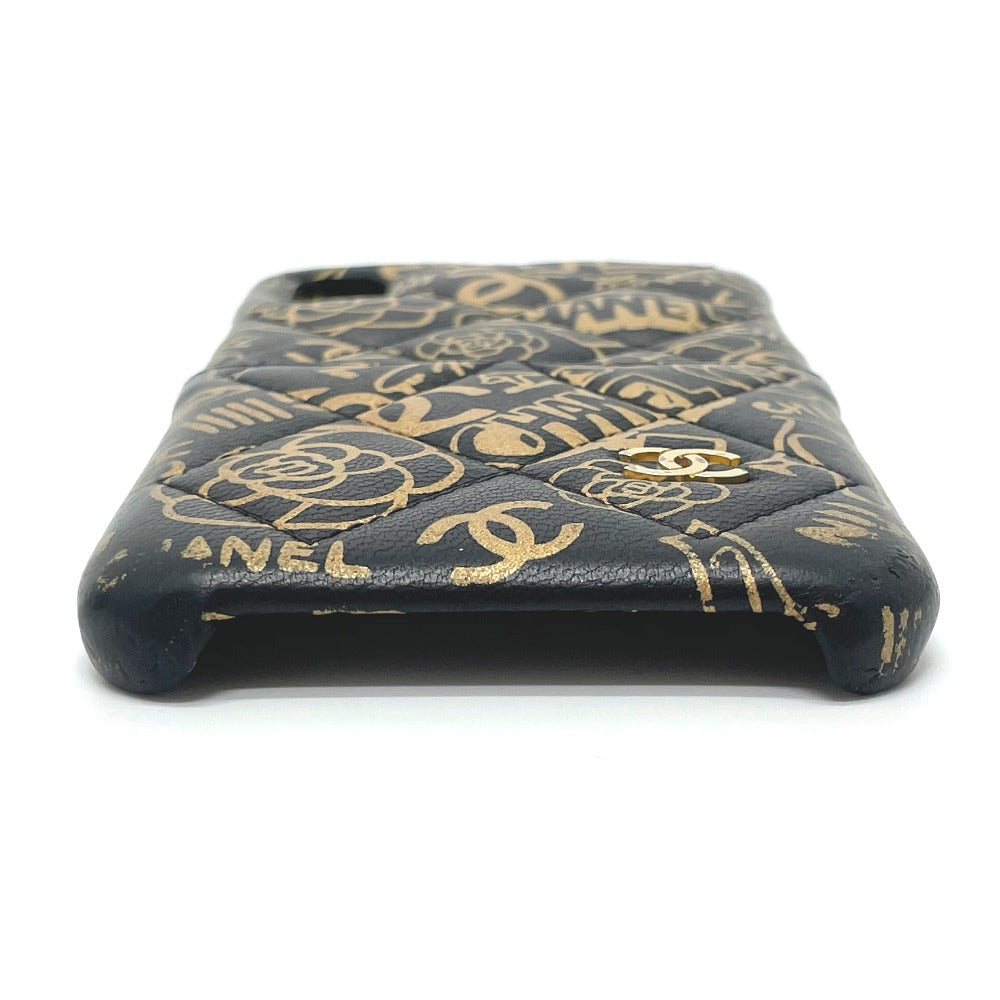 CHANEL Camellia CC Coco Mark Matelasse iPhone X &amp; XS 2019AW Calfskin Case, Women's, Black and Gold
