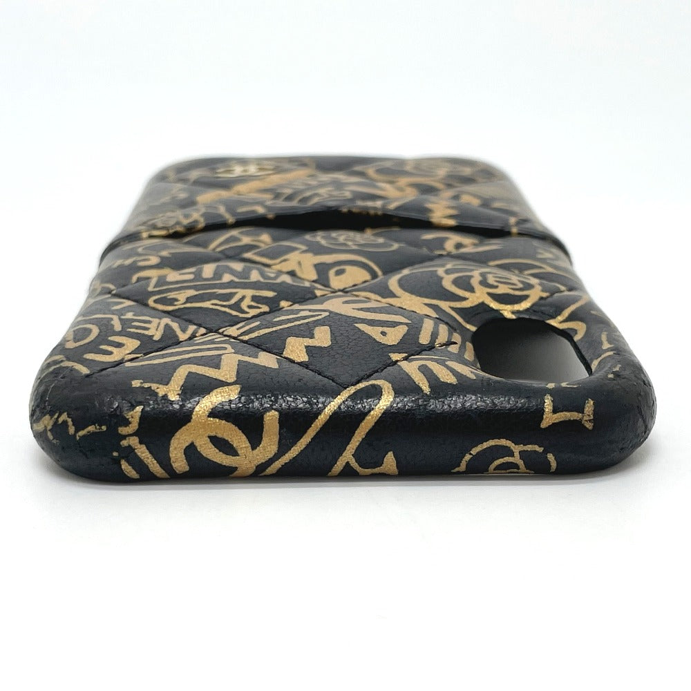 CHANEL Camellia CC Coco Mark Matelasse iPhone X &amp; XS 2019AW Calfskin Case, Women's, Black and Gold