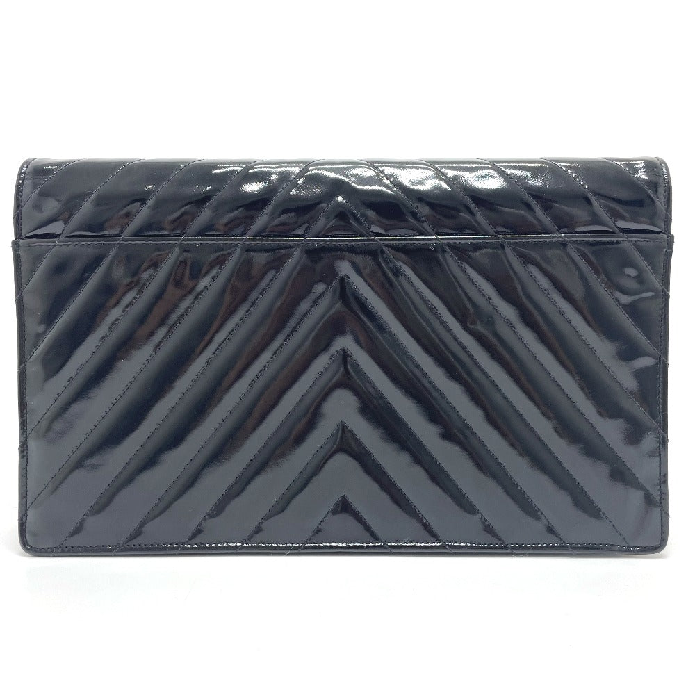 CHANEL V-Stitch Chevron CC Coco Mark Bag Chain 2-Way Crossbody Shoulder Bag Enamel/Leather Women's Black