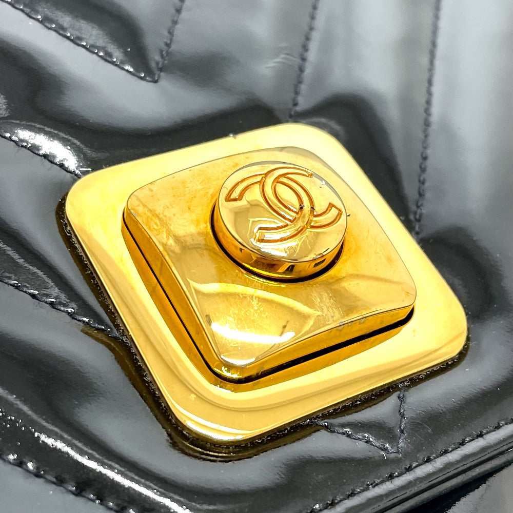 CHANEL V-Stitch Chevron CC Coco Mark Bag Chain 2-Way Crossbody Shoulder Bag Enamel/Leather Women's Black