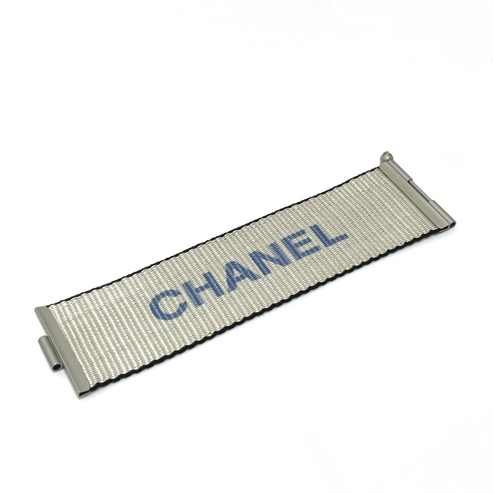 CHANEL Logo 99S Vintage Nylon Bracelet for Women, Silver and Blue