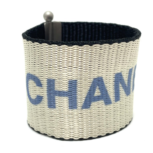 CHANEL Logo 99S Vintage Nylon Bracelet for Women, Silver and Blue