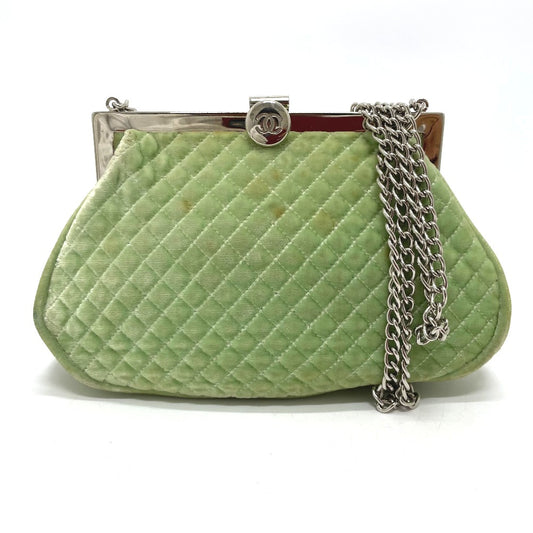 CHANEL Coco Mark Clasp Matelasse Chain Shoulder Bag, Velvet, Women's, Green with Silver Hardware