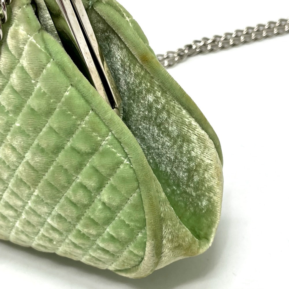 CHANEL ココマーク がま口 マトラッセ カバン チェーン ショルダーバッグ ベロア レディース グリーン×シルバー金具
