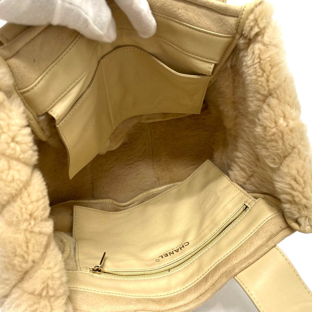 CHANEL CC Coco Mark Fluffy Bag Handbag Mouton Women's Beige x Gold Hardware