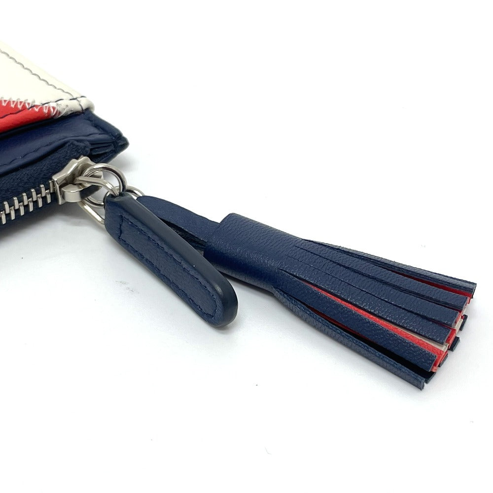 CHANEL CC Coco Mark Fringe Wallet Card Case Lambskin Women's Blue/White/Red