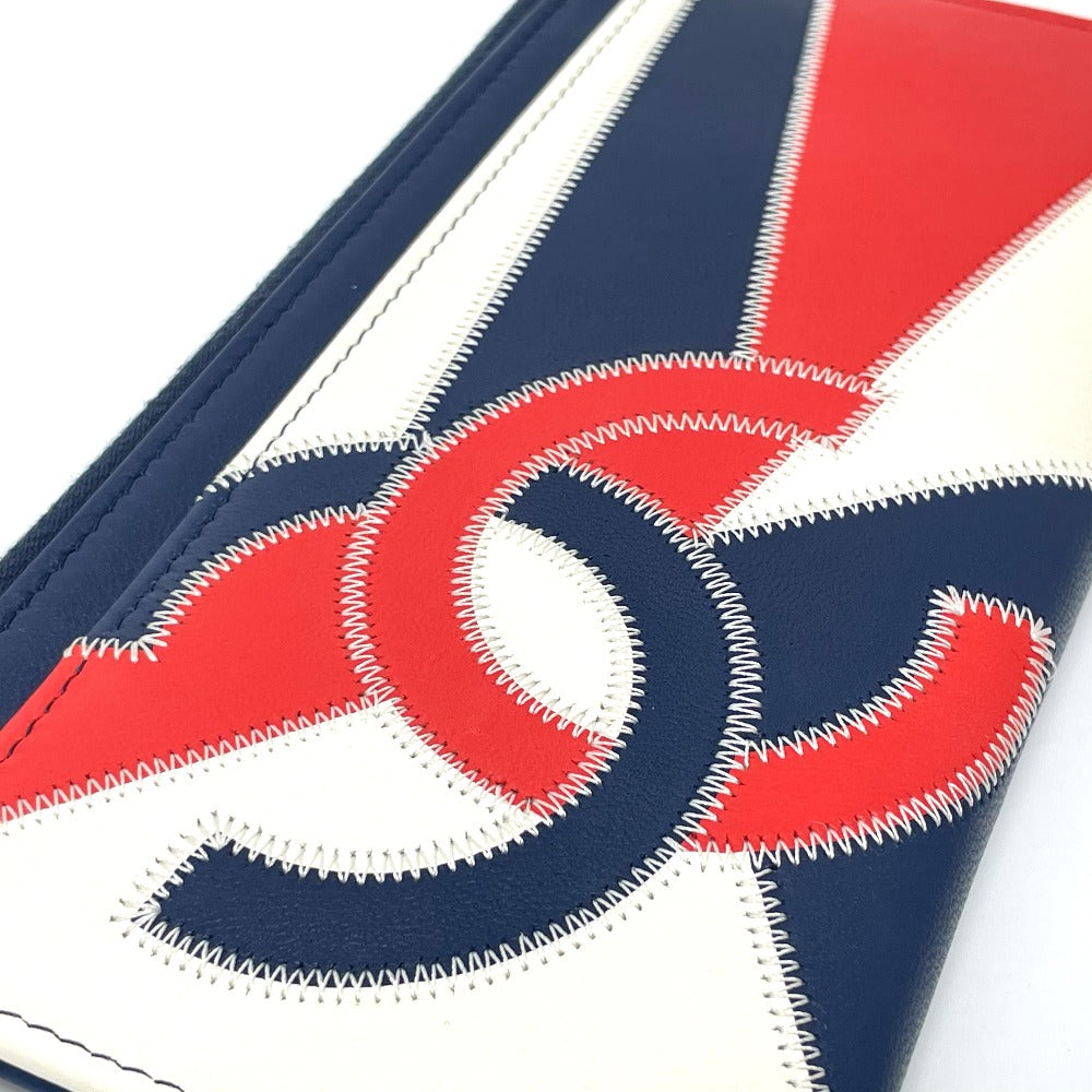 CHANEL CC Coco Mark Fringe Wallet Card Case Lambskin Women's Blue/White/Red