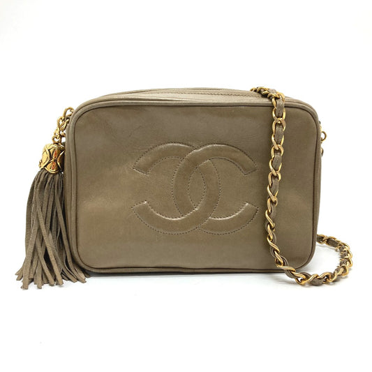 CHANEL Coco Mark Chain Shoulder Fringe Shoulder Bag Ram Skin Ladies