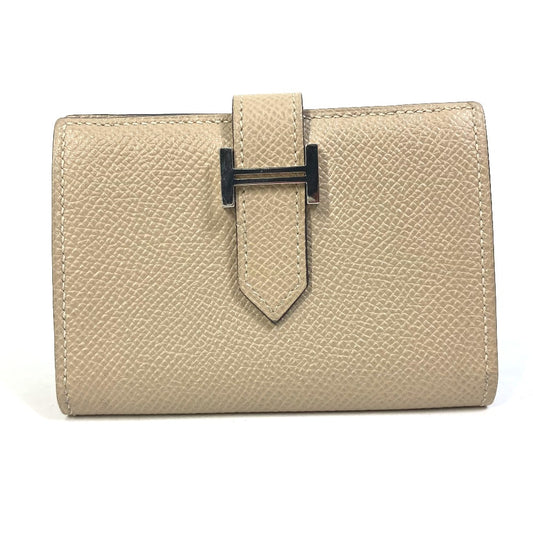 HERMES Bifold Bearn Mini Business Card Case, Pass Case, Card Case, Epson, Unisex, Beige