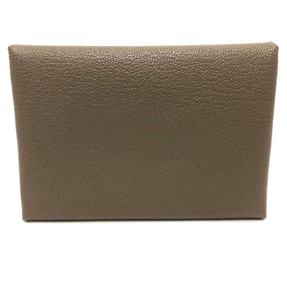 HERMES Calvi Duo Business Card Holder, Bifold Card Case, Chevre Mysore, Women's, Etoupe, Brown