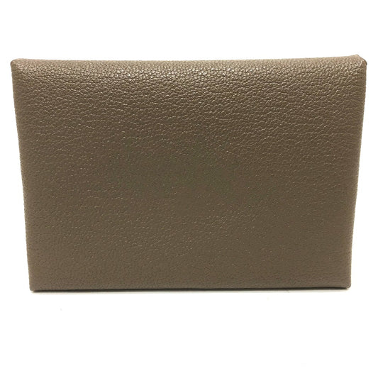 HERMES Calvi Duo Business Card Holder, Bifold Card Case, Chevre Mysore, Women's, Etoupe, Brown