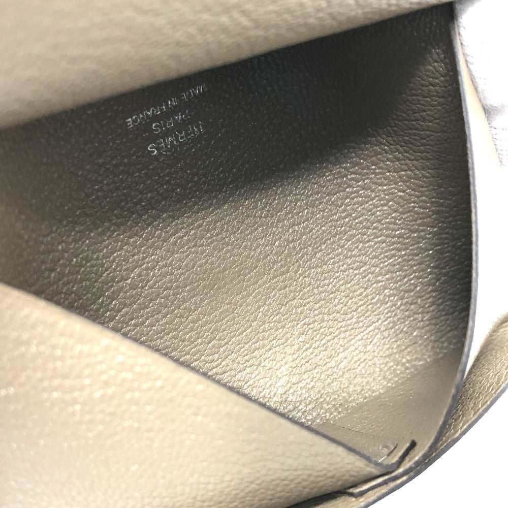 HERMES Calvi Duo Business Card Holder, Bifold Card Case, Chevre Mysore, Women's, Etoupe, Brown