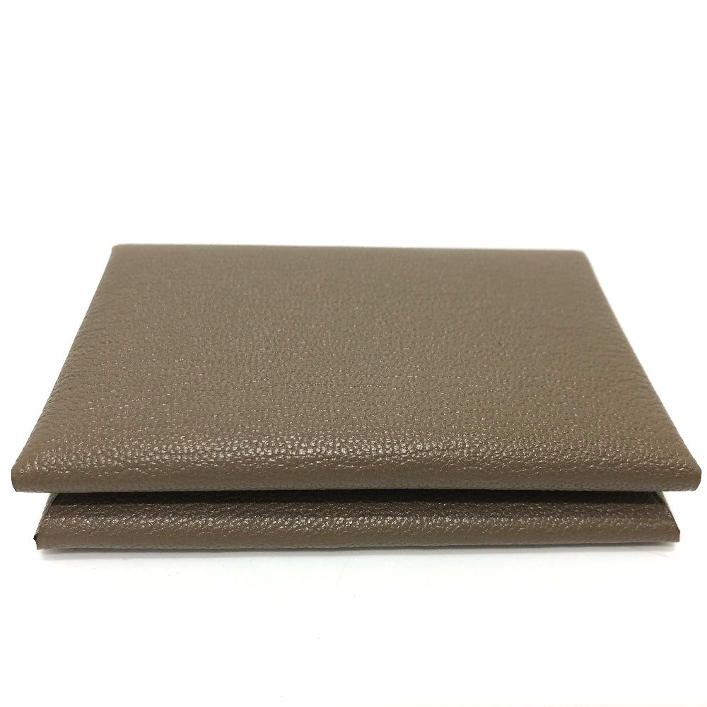 HERMES Calvi Duo Business Card Holder, Bifold Card Case, Chevre Mysore, Women's, Etoupe, Brown
