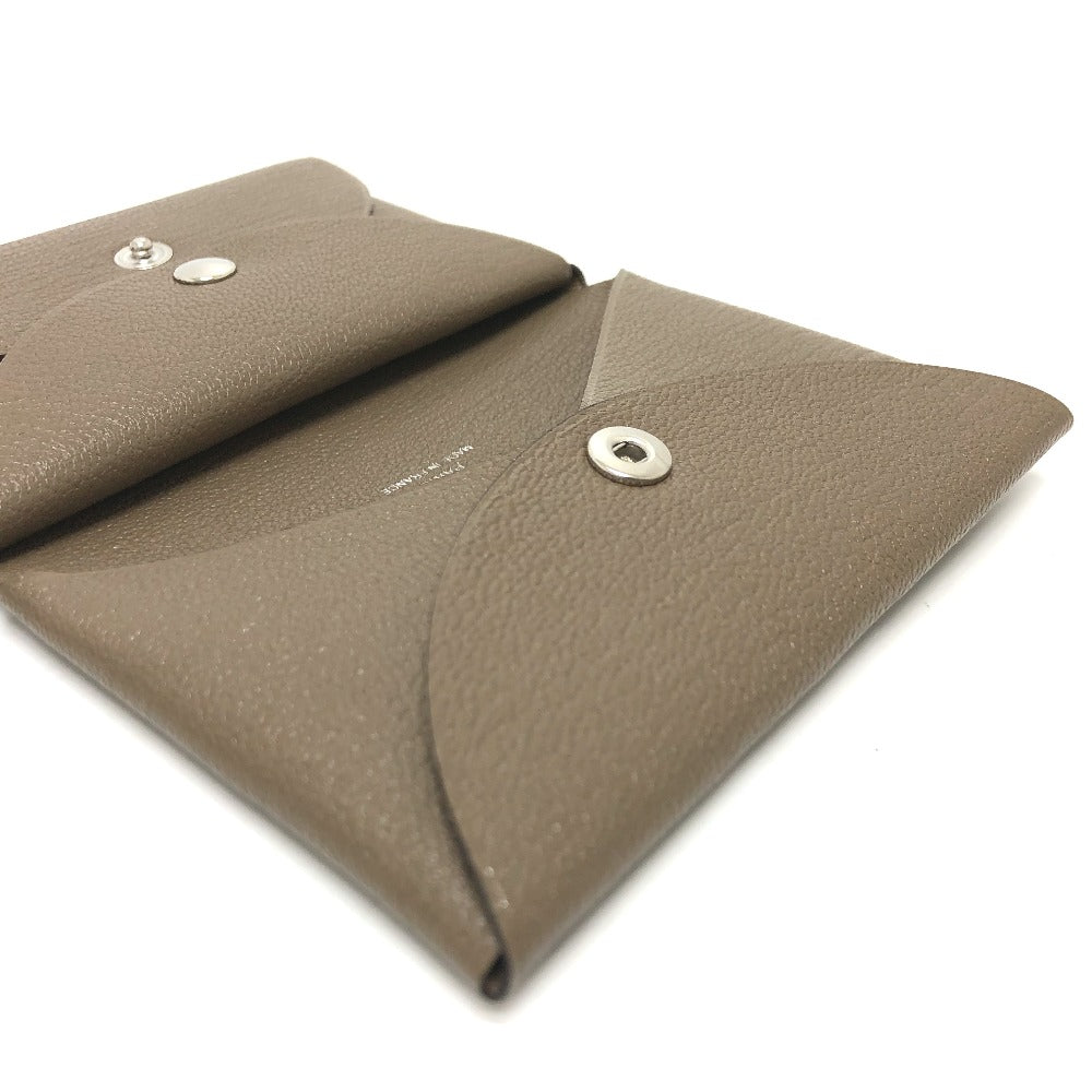 HERMES Calvi Duo Business Card Holder, Bifold Card Case, Chevre Mysore, Women's, Etoupe, Brown