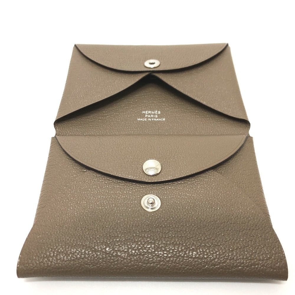 HERMES Calvi Duo Business Card Holder, Bifold Card Case, Chevre Mysore, Women's, Etoupe, Brown