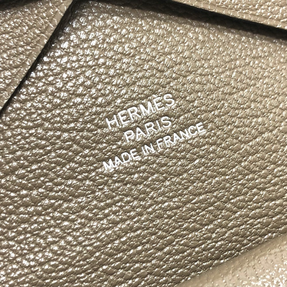 HERMES Calvi Duo Business Card Holder, Bifold Card Case, Chevre Mysore, Women's, Etoupe, Brown