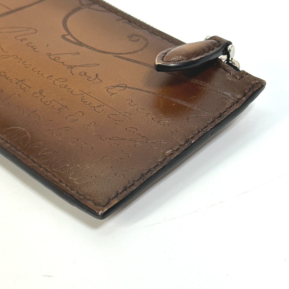 Berluti Caligraffiti Card Holder/Coin Case with Key Ring, Leather, Men's, Brown