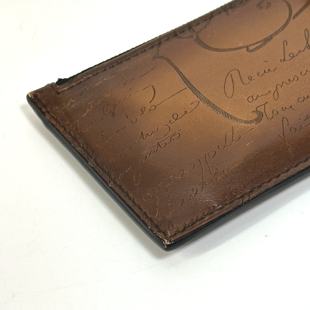 Berluti Caligraffiti Card Holder/Coin Case with Key Ring, Leather, Men's, Brown