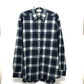 CELINE 2C555198O Checked Wool Loose Shirt, Men's Navy, Long Sleeve Wool Shirt