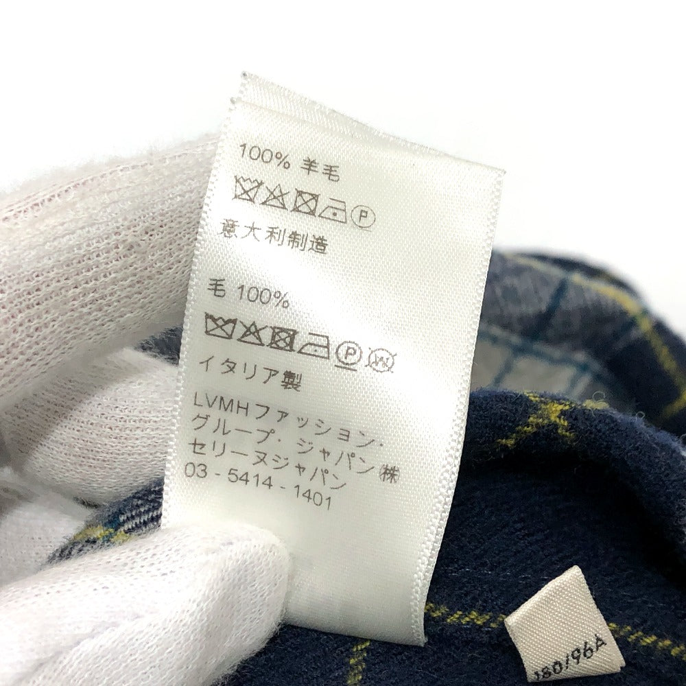 CELINE 2C555198O Checked Wool Loose Shirt, Men's Navy, Long Sleeve Wool Shirt