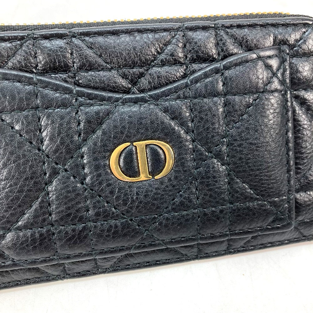 Dior S5131UWHC_M900 カロ カナージュ Dior Caro Cosmos ジップ カードホルダー L字ファスナー 小銭入れ ウォレット カードケース コインケース レザー レディース ブラック