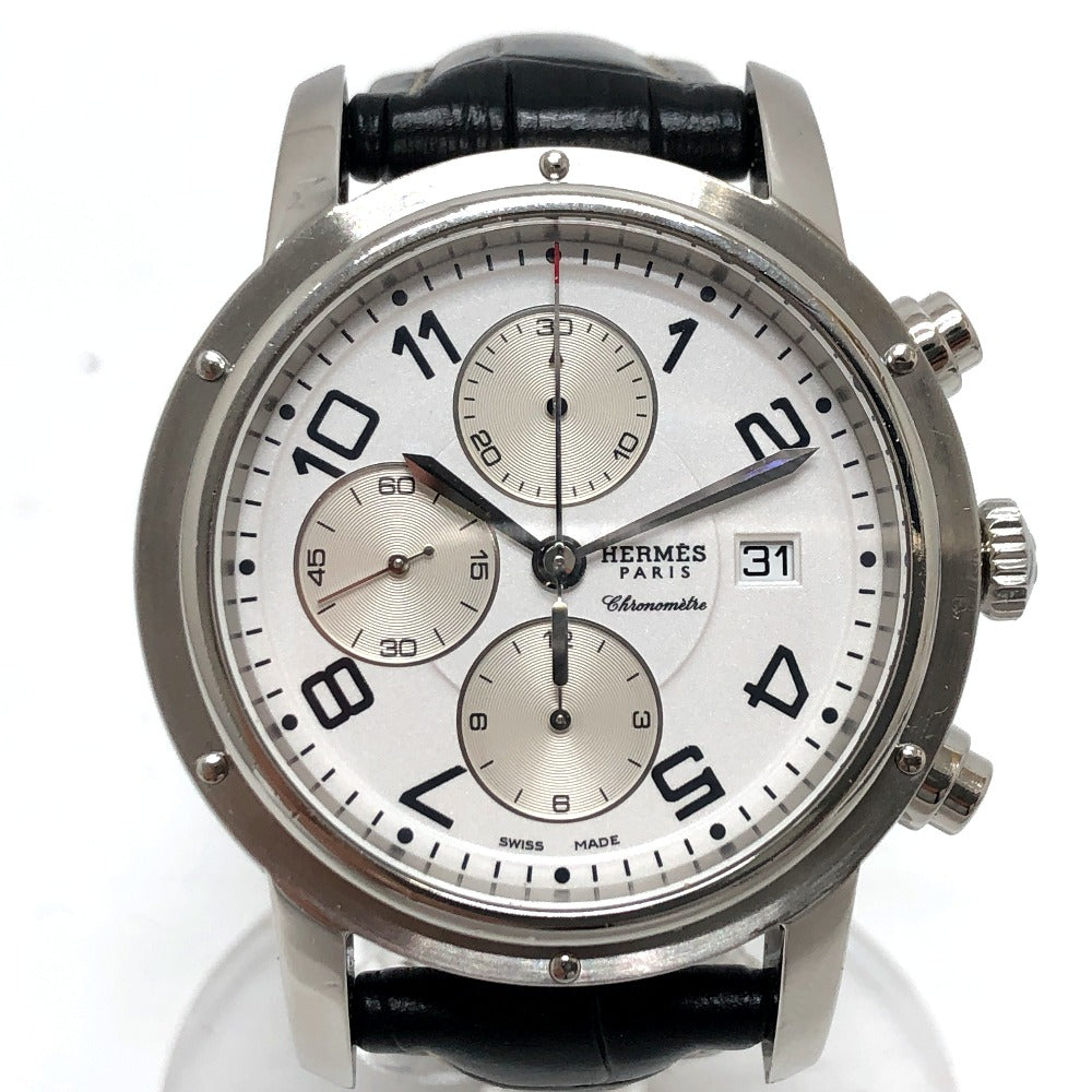 HERMES CP1.910 クリッパー クロノ 自動巻き クロノグラフ デイト 腕時計 時計 ウォッチ 腕時計 SS メンズ シルバー