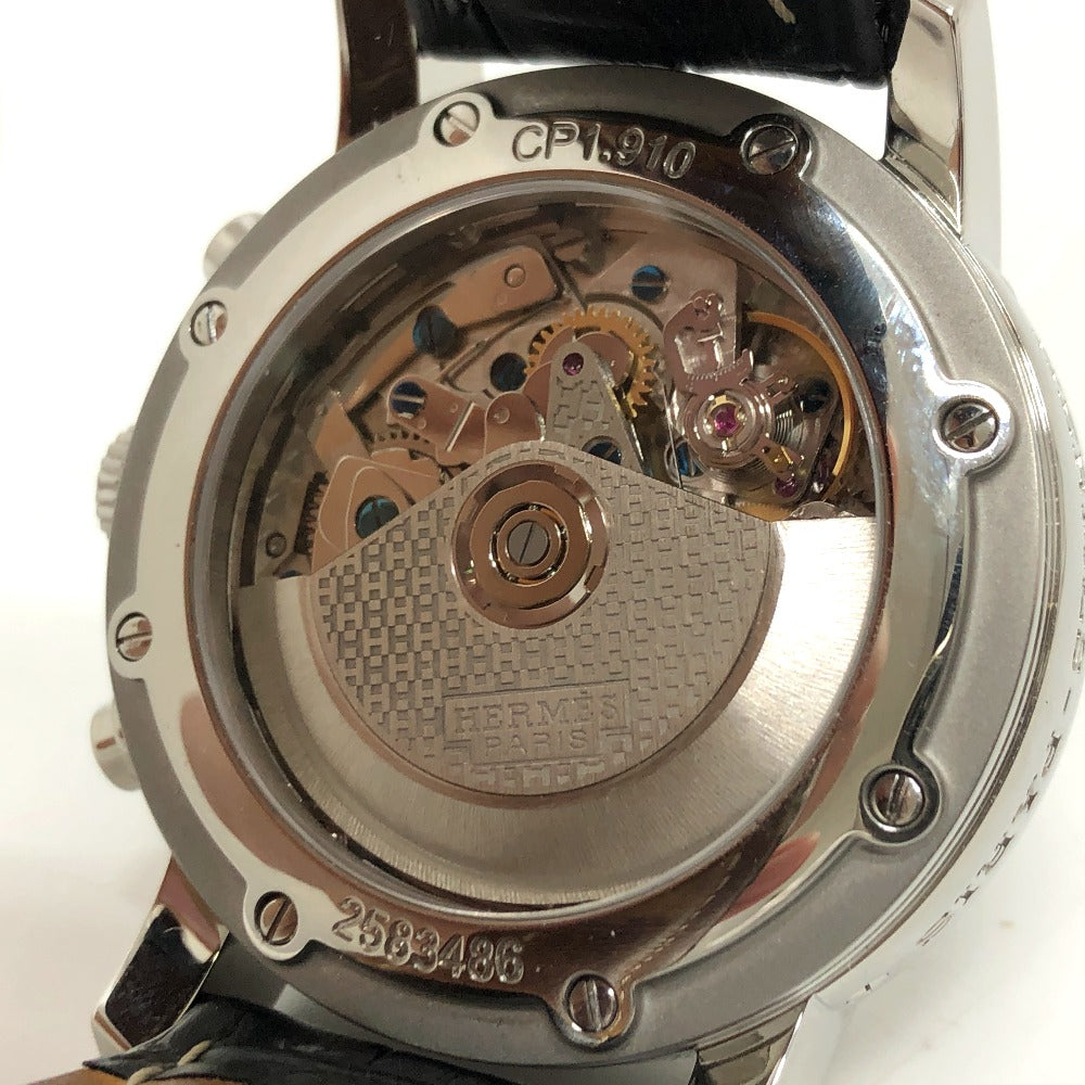HERMES CP1.910 クリッパー クロノ 自動巻き クロノグラフ デイト 腕時計 時計 ウォッチ 腕時計 SS メンズ シルバー