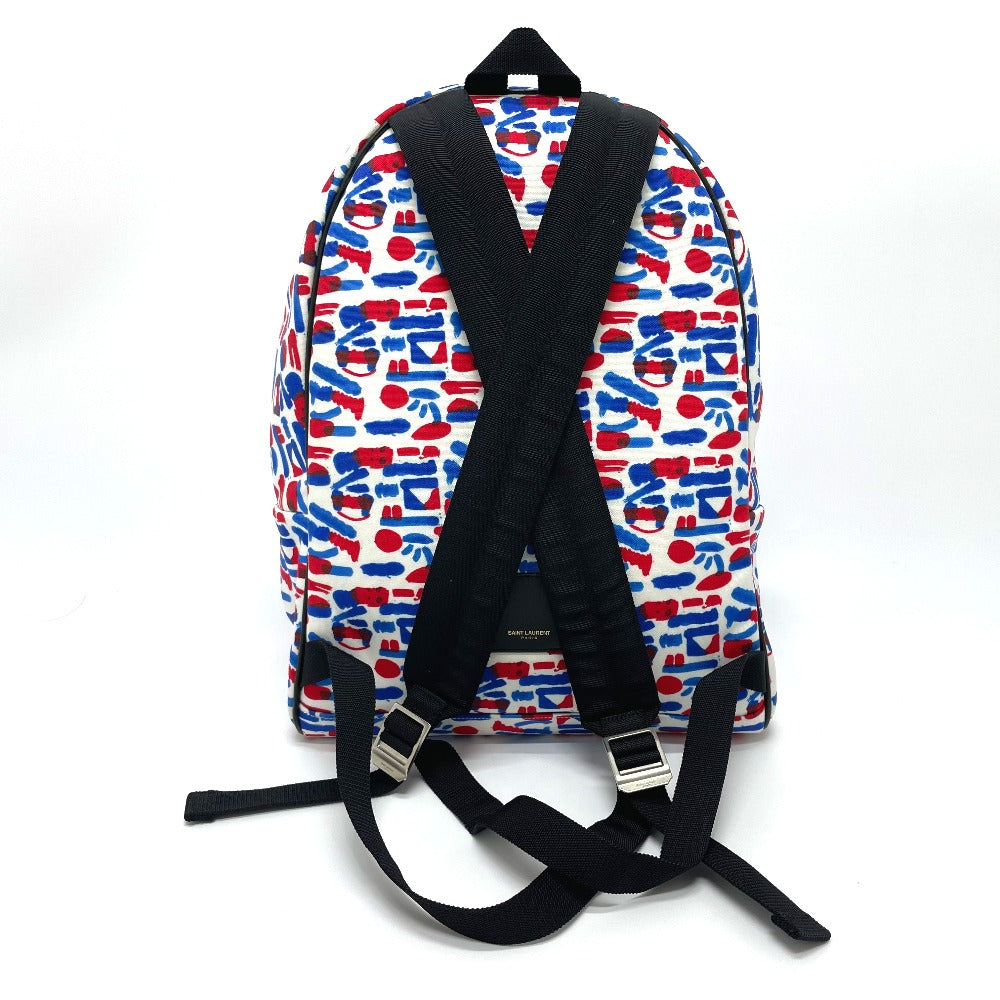 SAINT LAURENT PARIS 326865 Multi-Print Backpack in Leather and Canvas, Men's, White/Red/Blue