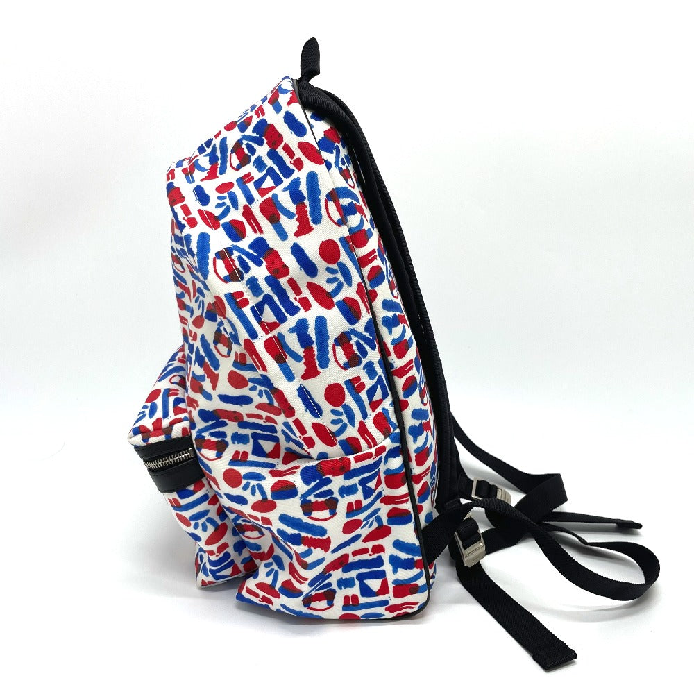 SAINT LAURENT PARIS 326865 Multi-Print Backpack in Leather and Canvas, Men's, White/Red/Blue
