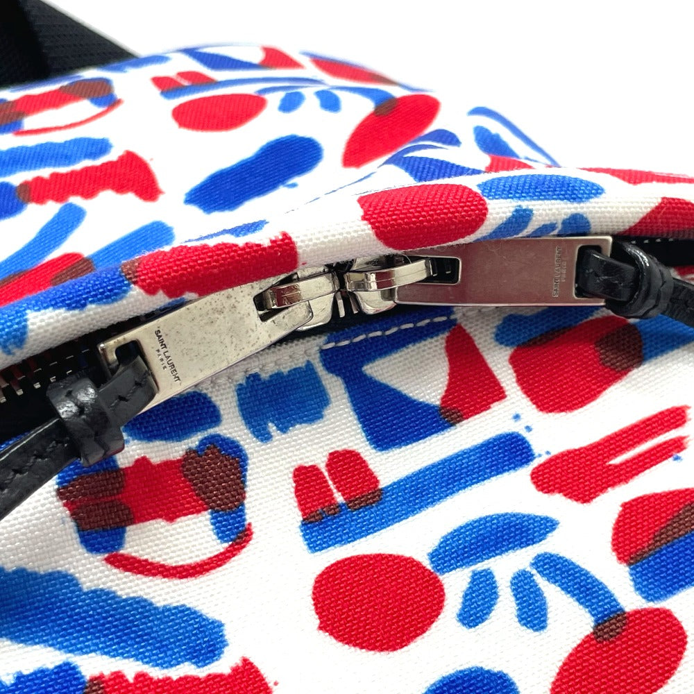 SAINT LAURENT PARIS 326865 Multi-Print Backpack in Leather and Canvas, Men's, White/Red/Blue