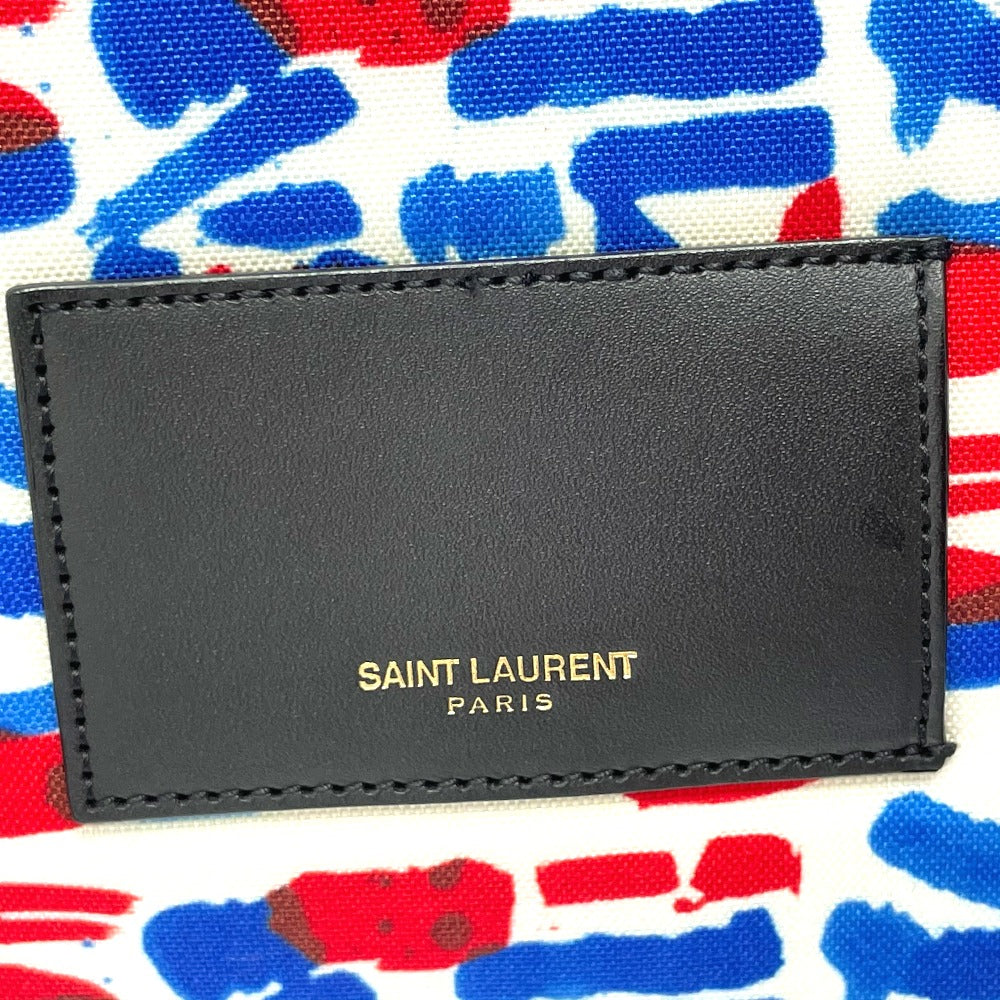 SAINT LAURENT PARIS 326865 Multi-Print Backpack in Leather and Canvas, Men's, White/Red/Blue