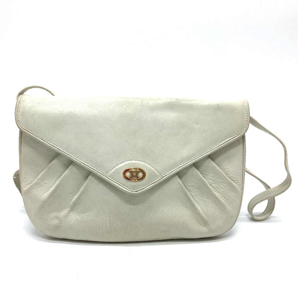 CELINE Macadam Hardware Vintage 2-Way Crossbody Shoulder Bag in White Leather