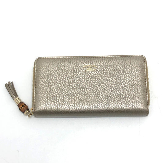 GUCCI 307984 バンブー コンチネンタルウォレット ラウンドファスナー 長財布 レザー レディース シャンパンゴールド