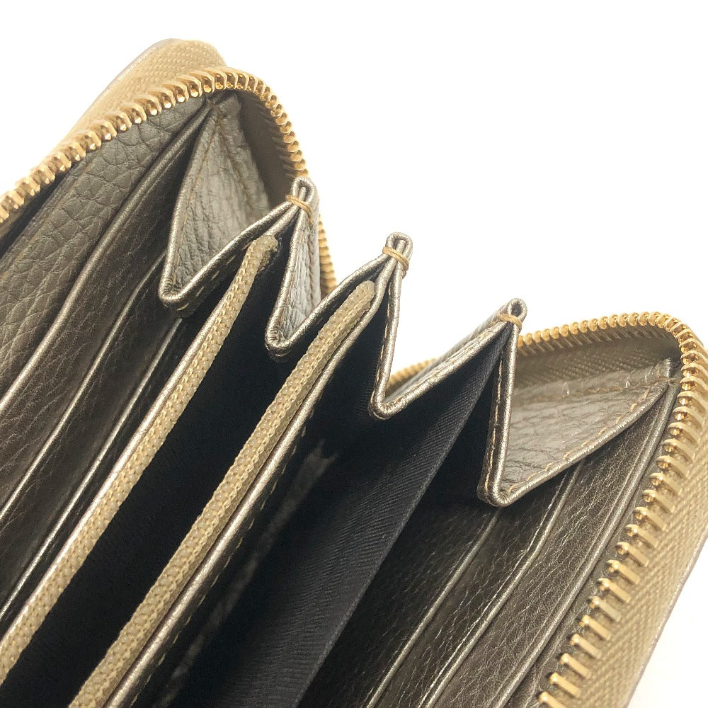 GUCCI 307984 Bamboo Continental Wallet, Round Zipper, Leather, Women's, Champagne Gold