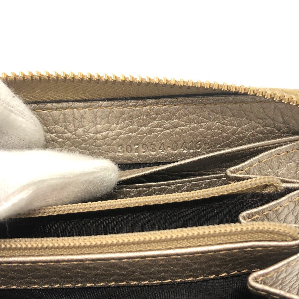 GUCCI 307984 Bamboo Continental Wallet, Round Zipper, Leather, Women's, Champagne Gold