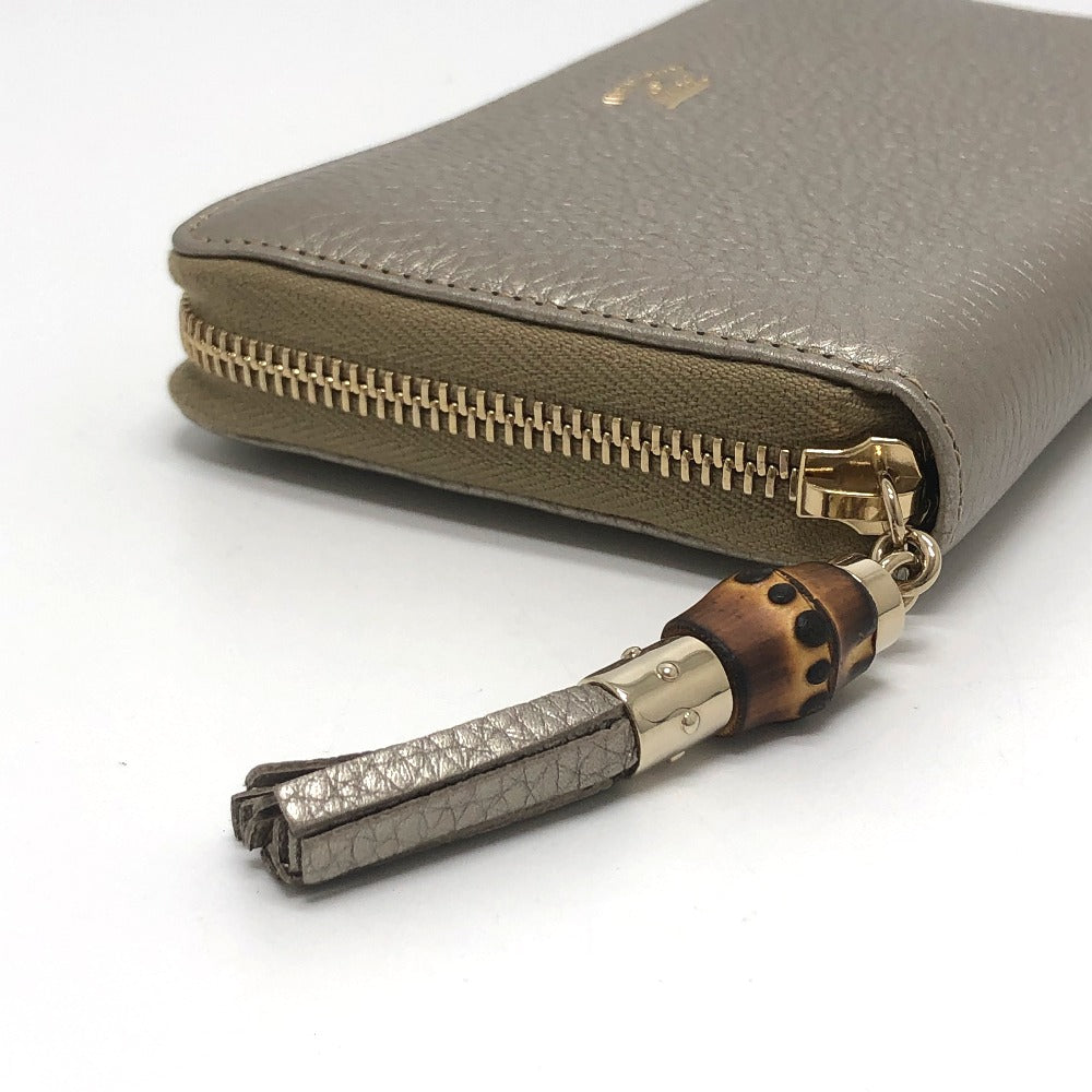 GUCCI 307984 Bamboo Continental Wallet, Round Zipper, Leather, Women's, Champagne Gold