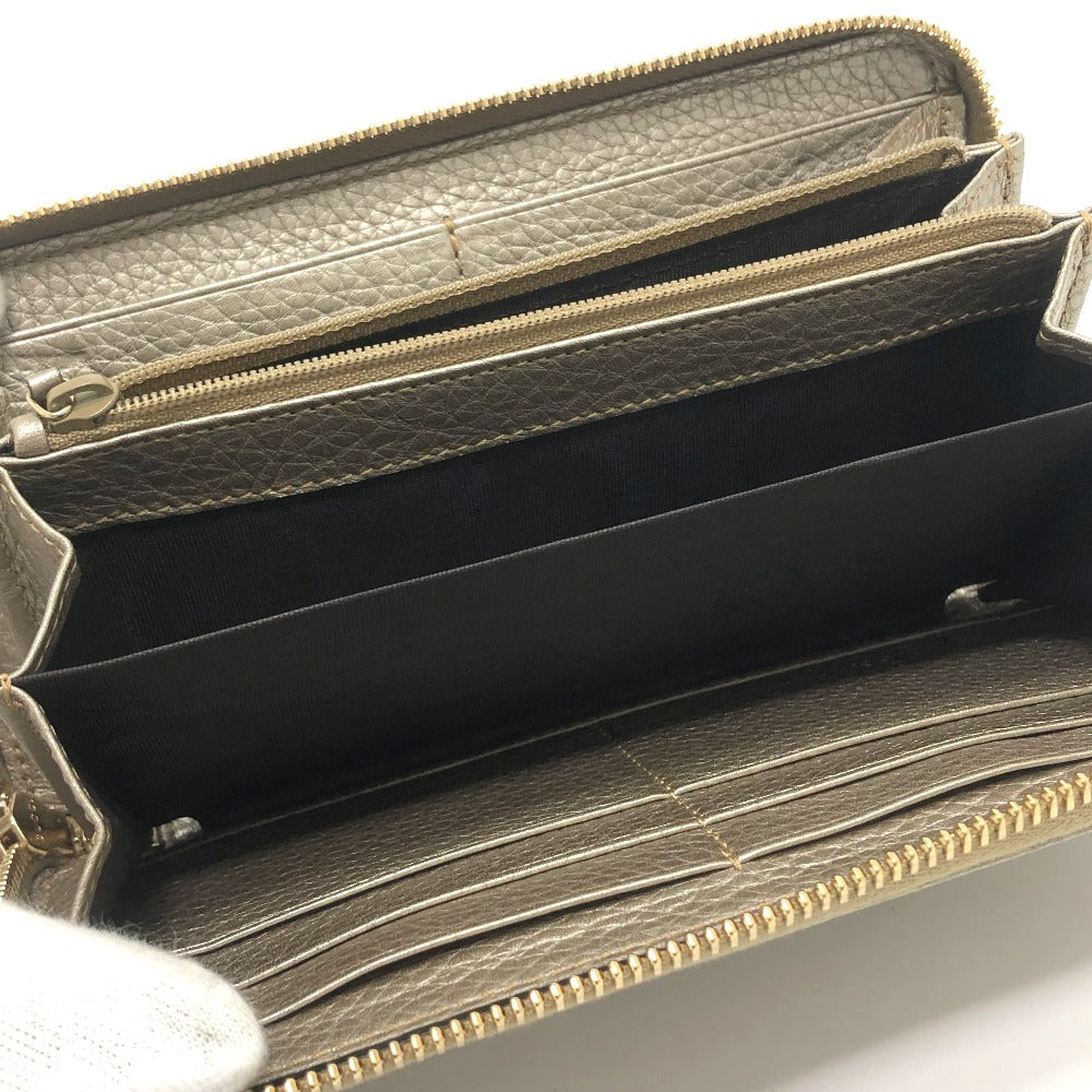 GUCCI 307984 Bamboo Continental Wallet, Round Zipper, Leather, Women's, Champagne Gold