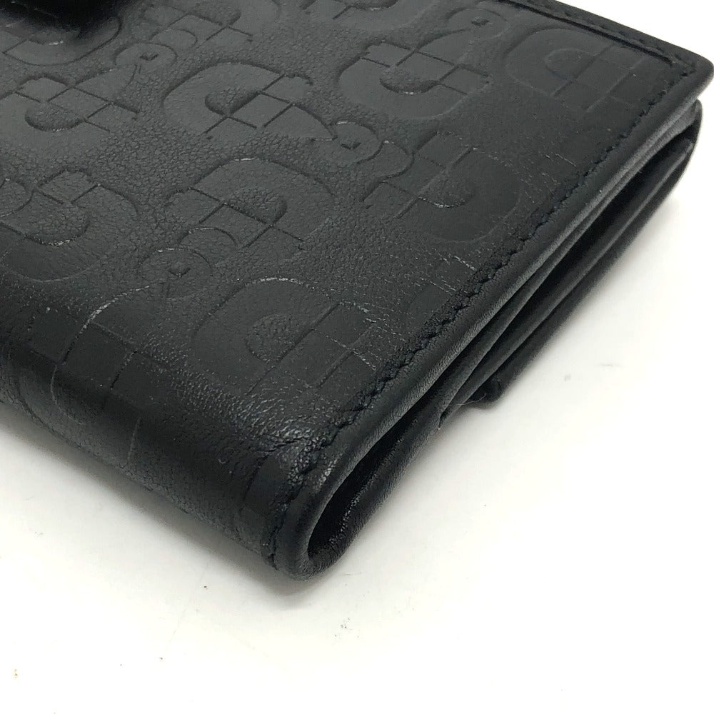GUCCI 143389 Embossed All-Over Print Bifold Long Wallet Leather Women's Black