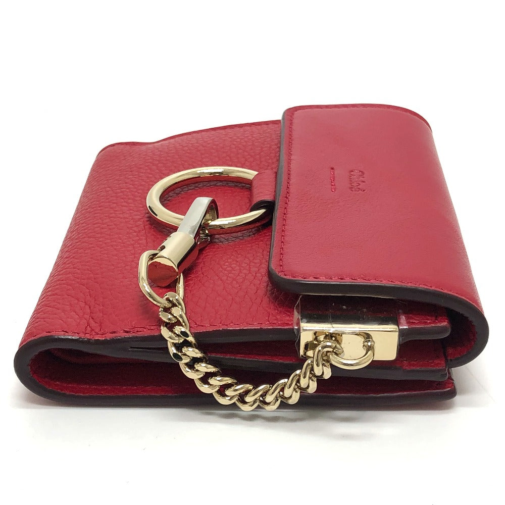 Chloe チェーン コンパクト ウォレット 2つ折り財布 レザー レディース レッド