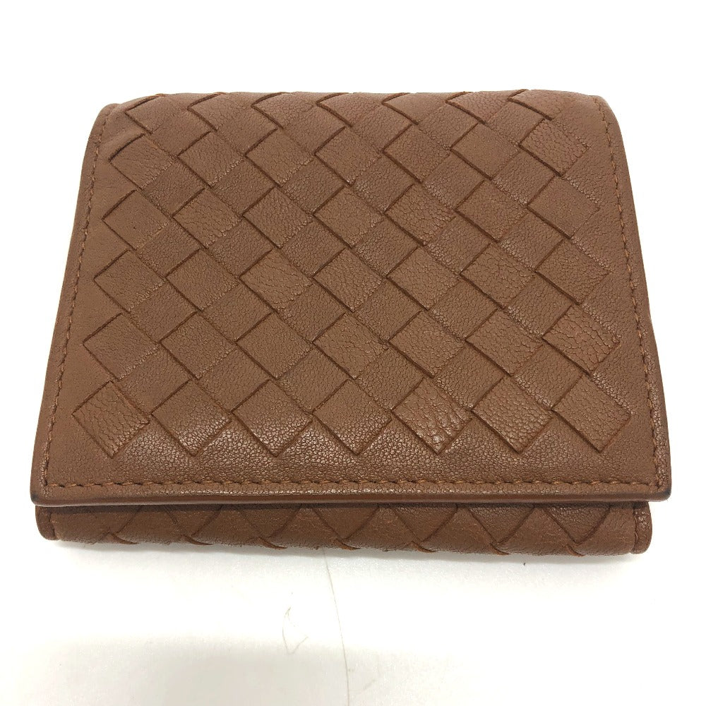 BOTTEGA VENETA イントレチャート コンパクトウォレット サイフ 3つ折り財布 レザー レディース ブラウン