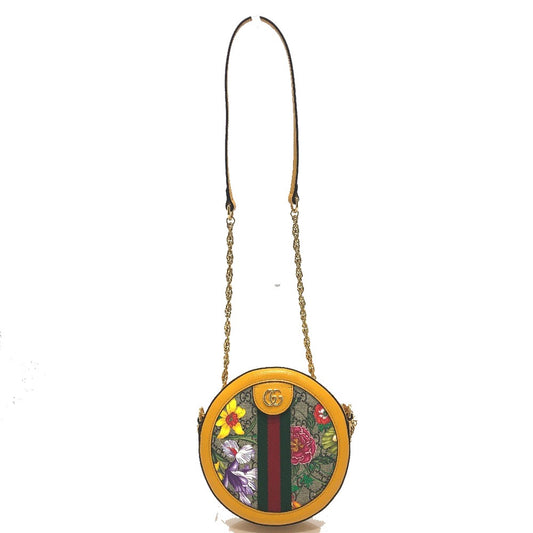 GUCCI 550618 GG Flora Webbing Line Shoulder Bag in GG Supreme Canvas, Yellow