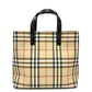 BURBERRY Check Tote Bag, PVC/Leather Handbag, Women's, Beige