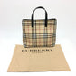 BURBERRY Check Tote Bag, PVC/Leather Handbag, Women's, Beige