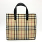 BURBERRY Check Tote Bag, PVC/Leather Handbag, Women's, Beige